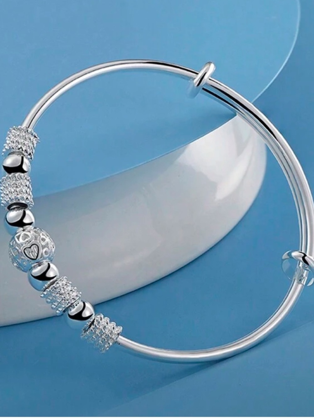 Silver Heart Charm Bangle Bracelet